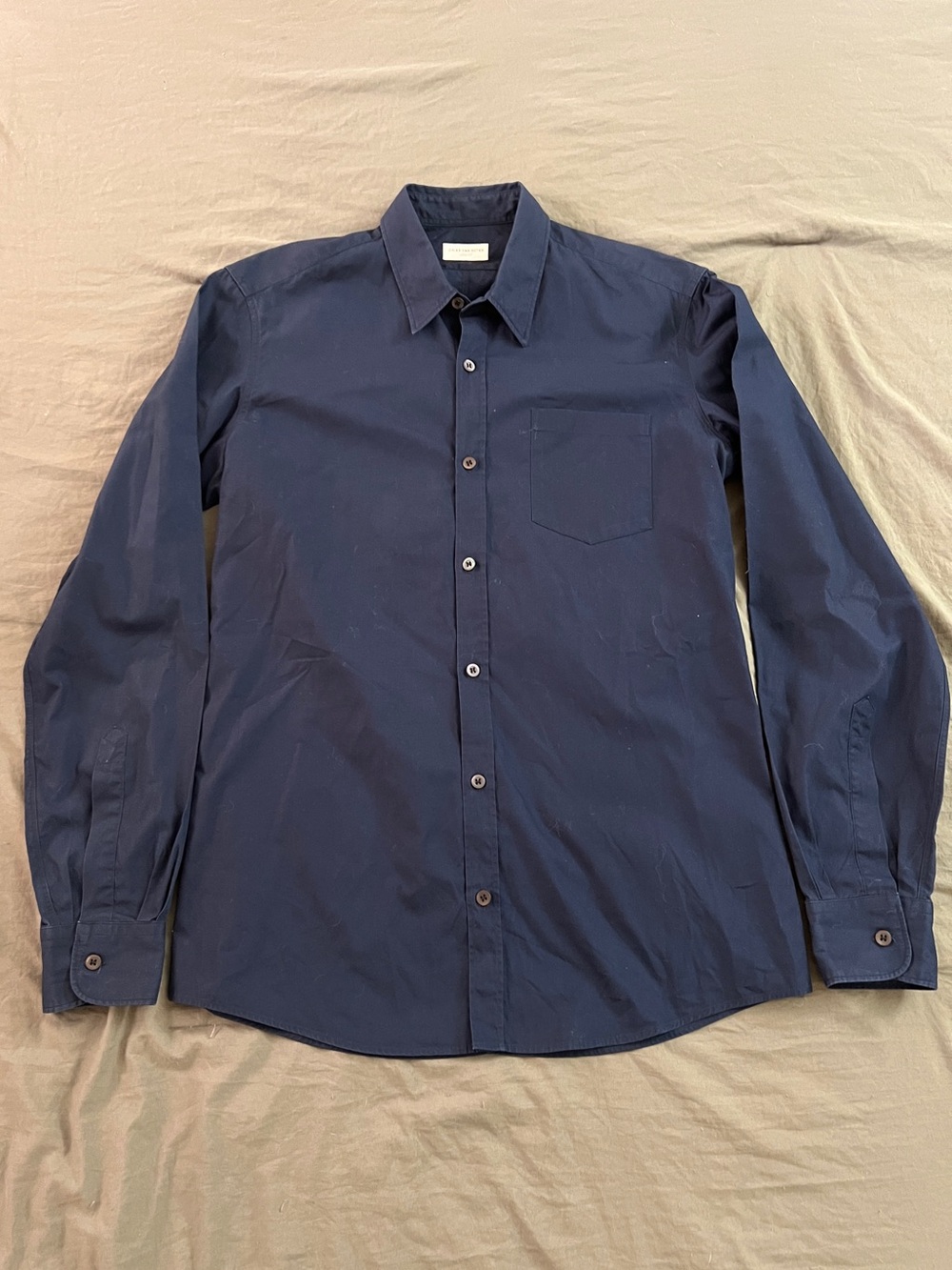 Dries Van Noten Navy Cotton Button Front Shirt Size 48 Made in Hungary